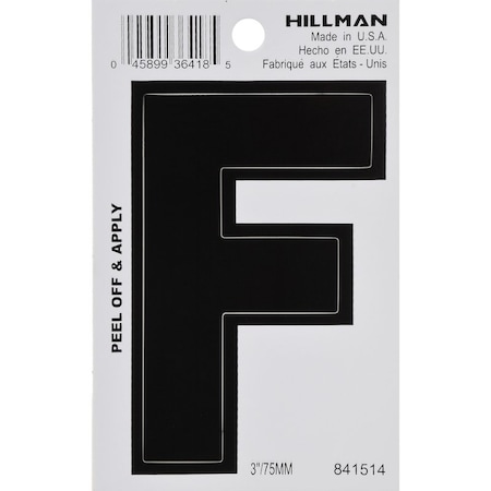 Hillman HILLMAN 3 in. Black Vinyl Self-Adhesive Letter F 1 pc, PK6 841514